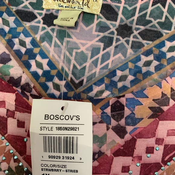 NWT One World ladies boho top short sleeves 1X - Picture 4 of 11